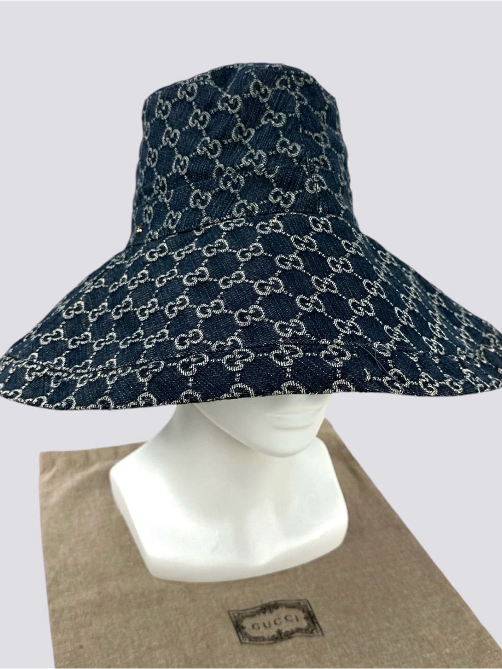 Gucci Denim GG-Logo Wide Brim Sun Hat - Navy